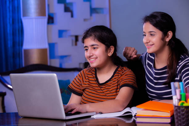 Students learning online with a laptop